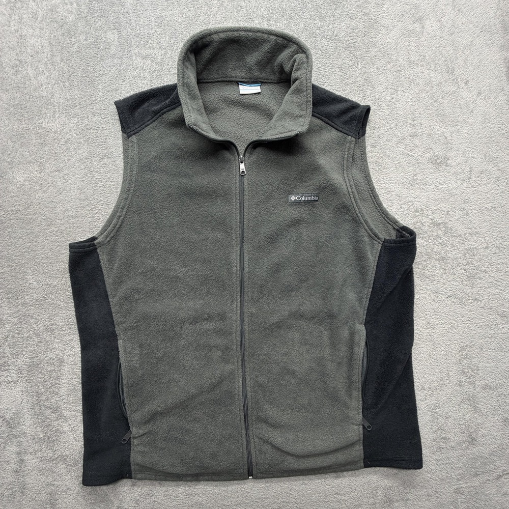 Columbia Fleece Vest Mens 2XLT Gray Black Full Zip Pockets Tall Outdoor AT1535